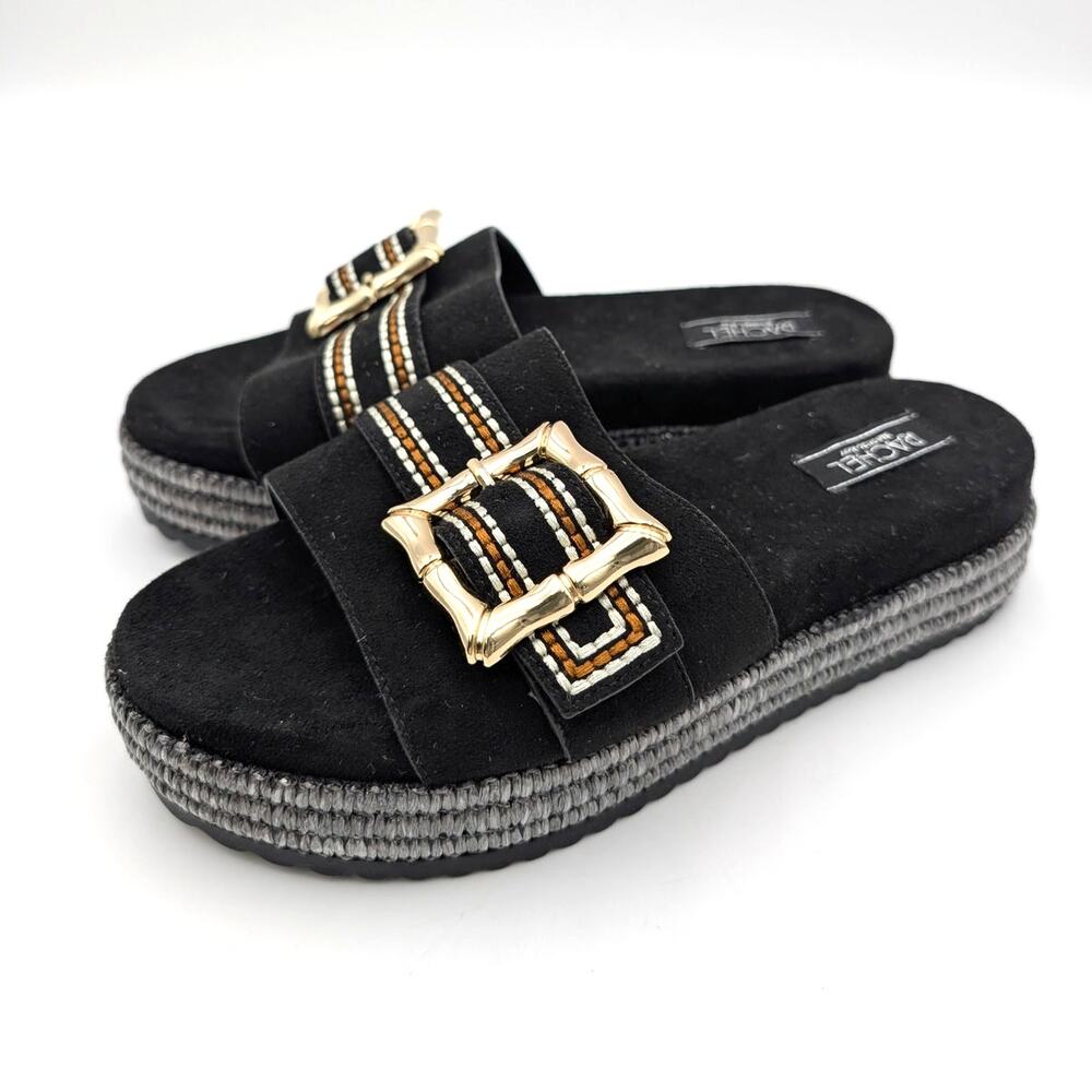 Rachel Roy Platform Slide Sandals Open Toe Women's Chic Black Size US7 EU37.5